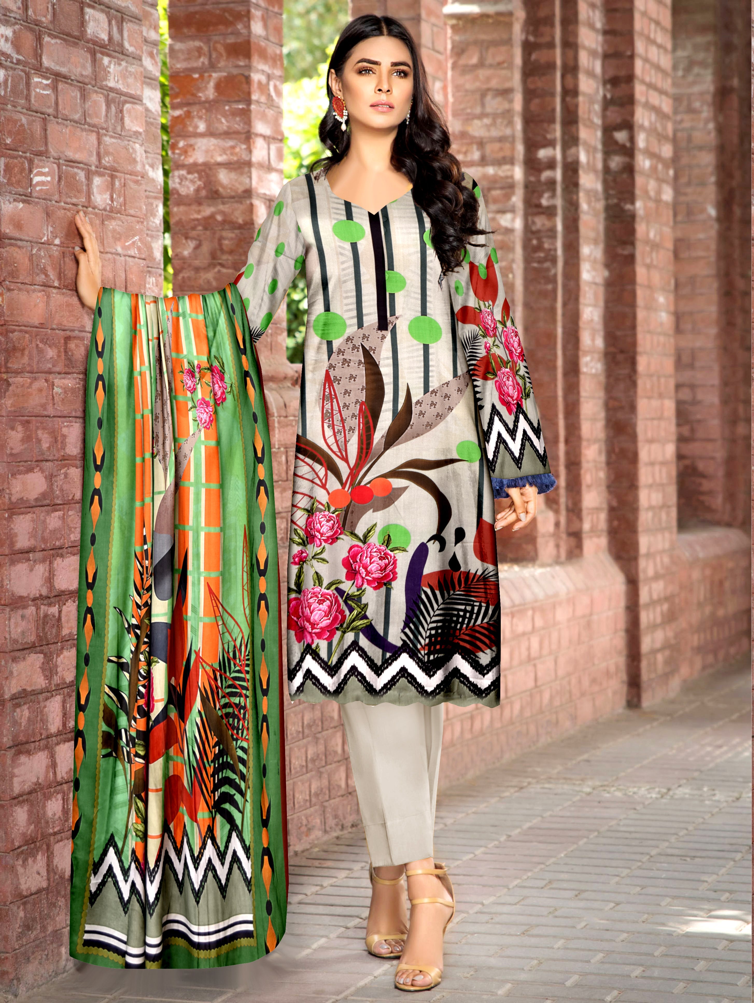 DPL140015-Printed Linen 3Pcs - Guchha Gee Fabrics