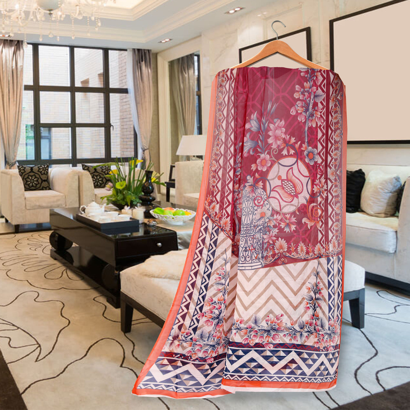 8006-Crinkle Chiffon Printed Dupatta