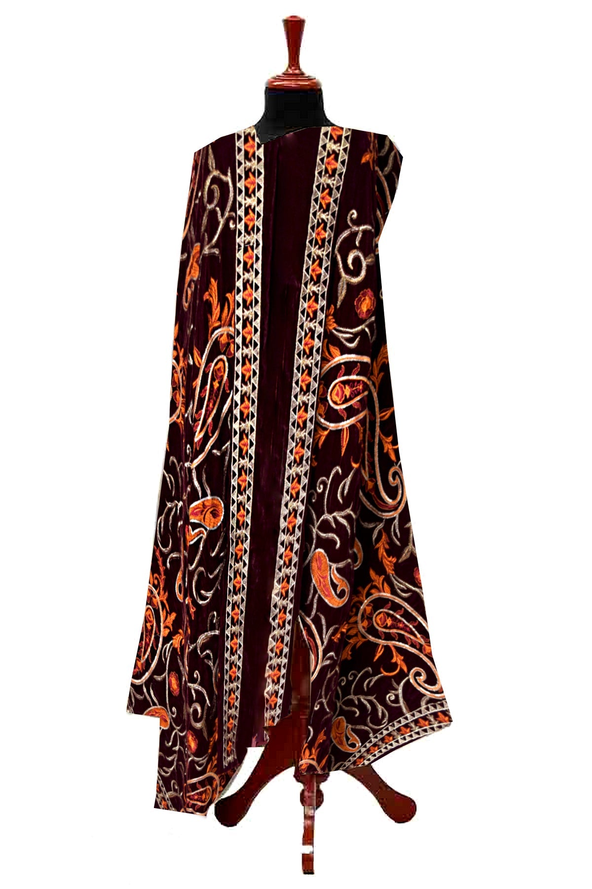 EVS21002-Heavy Embroidered Velvet Shawl-Maroon - Guchha Gee Fabrics