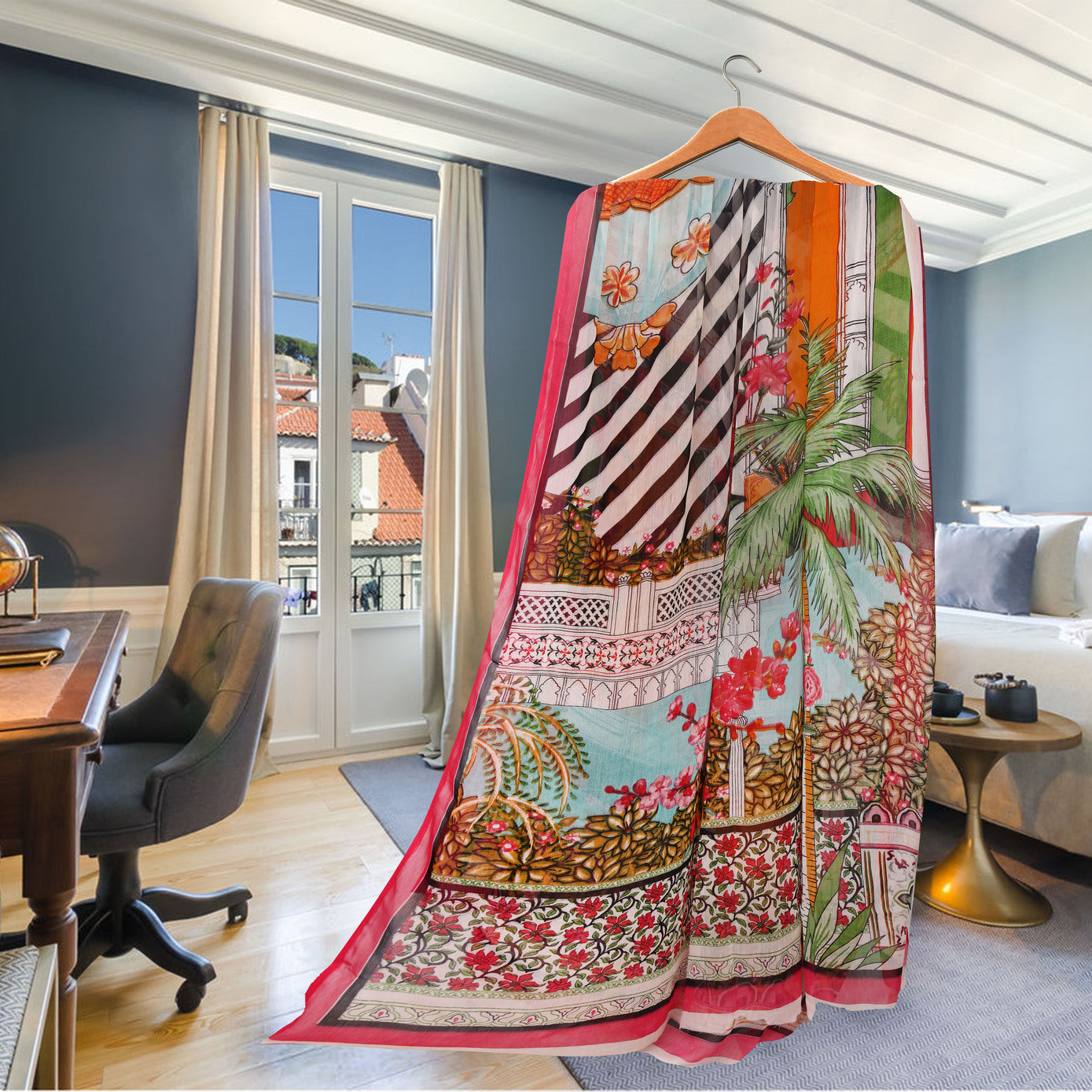 8017 -Crinkle Chiffon Printed Dupatta