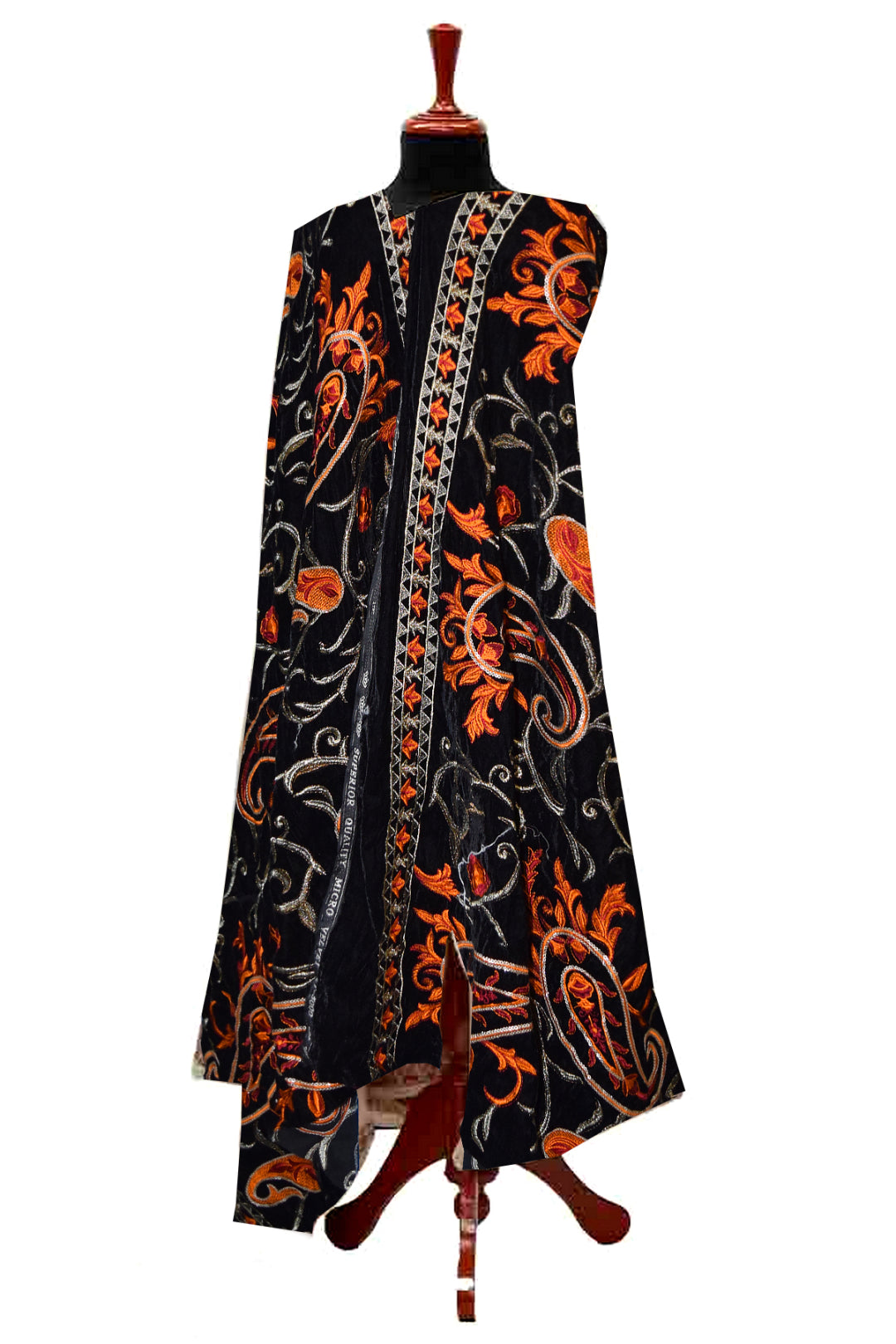 EVS21003-Heavy Embroidered Velvet Shawl-Black - Guchha Gee Fabrics