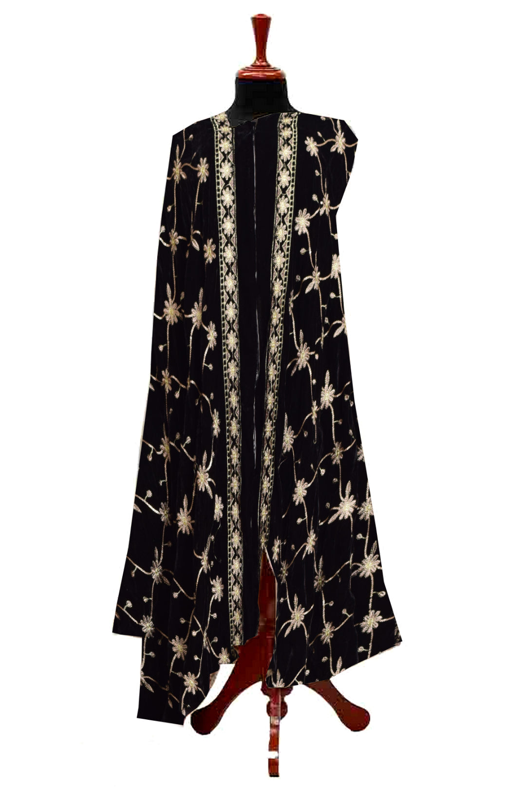 EVS21004-Heavy Embroidered Velvet Shawl-Black - Guchha Gee Fabrics