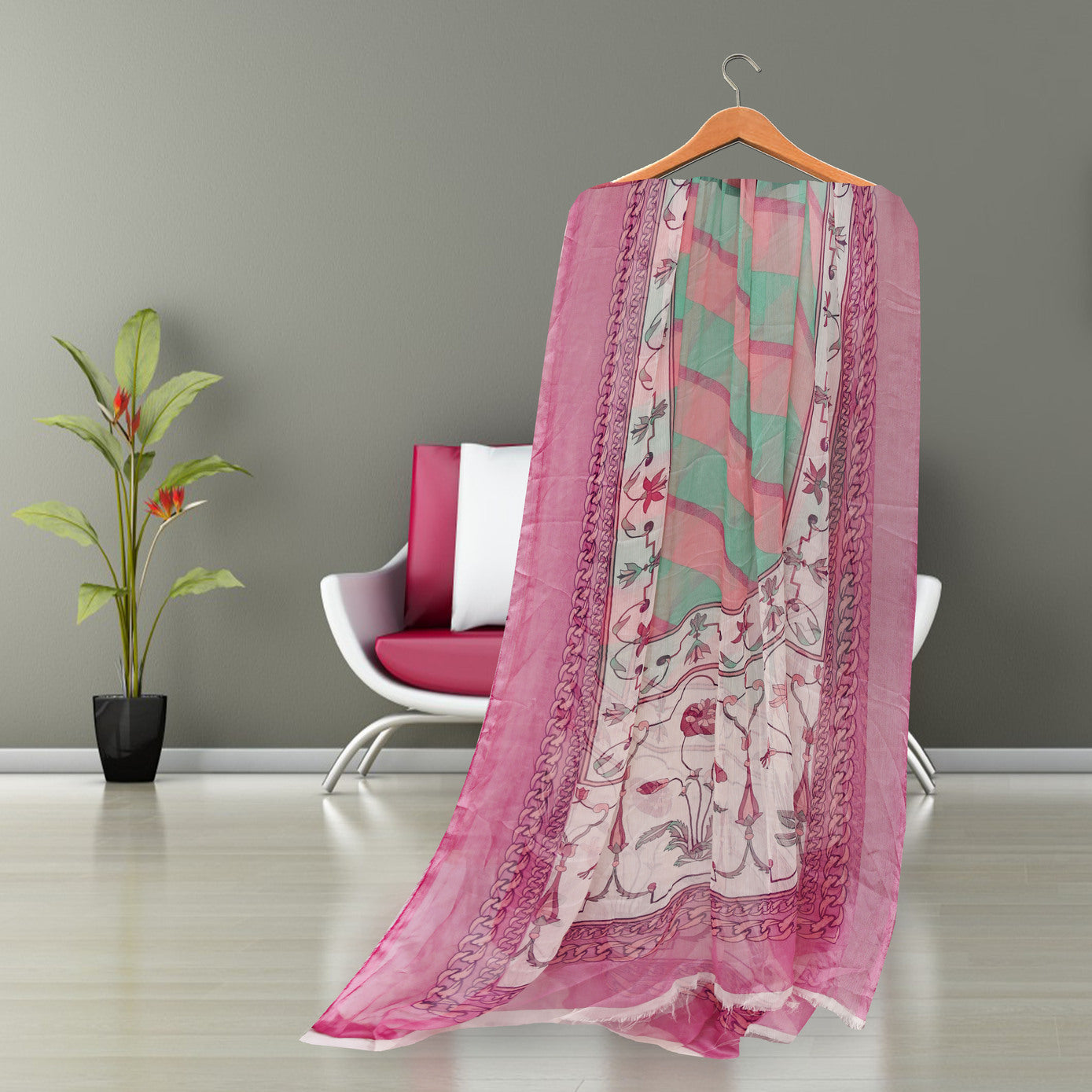8018 -Crinkle Chiffon Printed Dupatta
