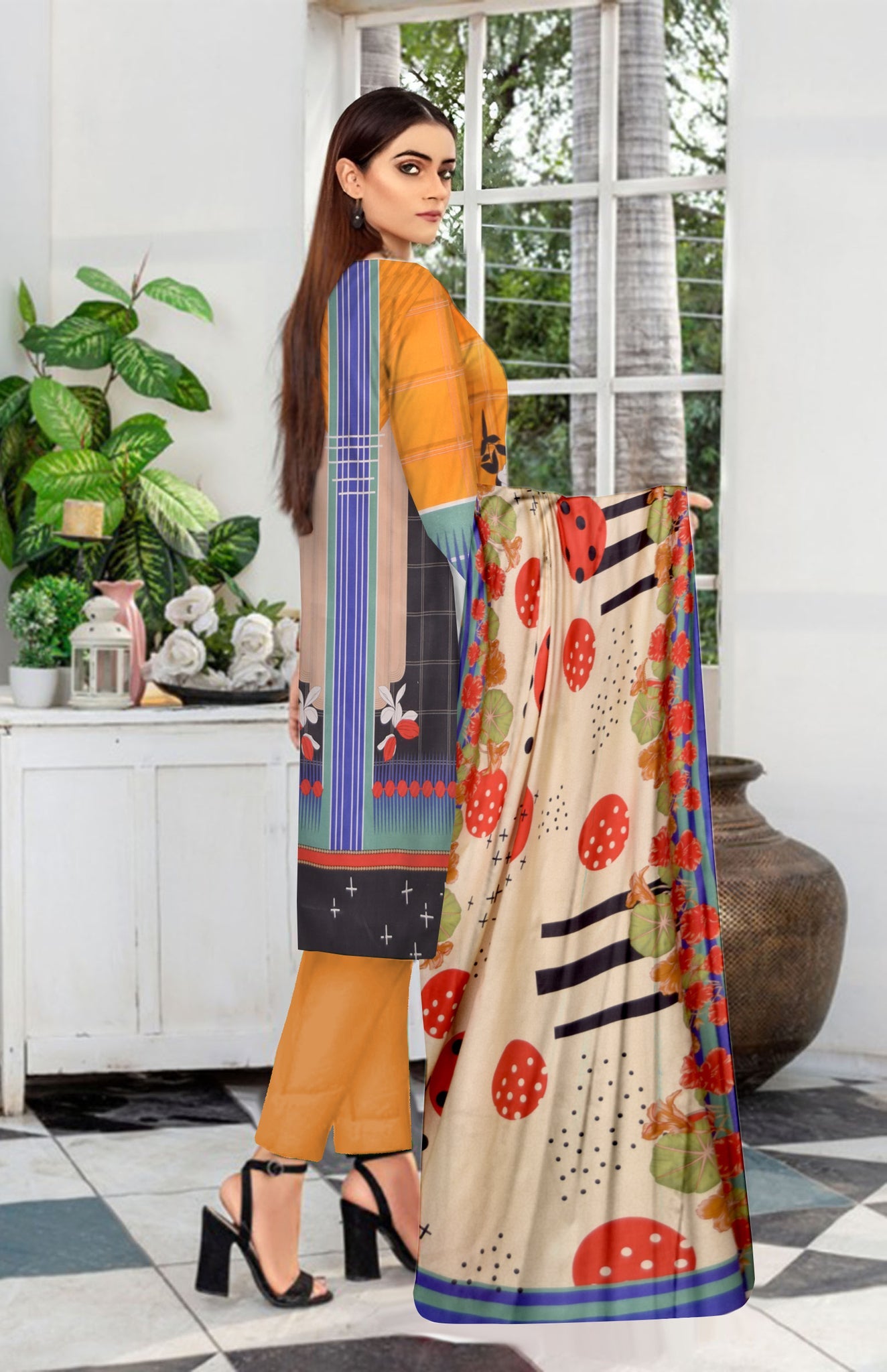 DPL140010-Printed Linen 3Pcs - Guchha Gee Fabrics